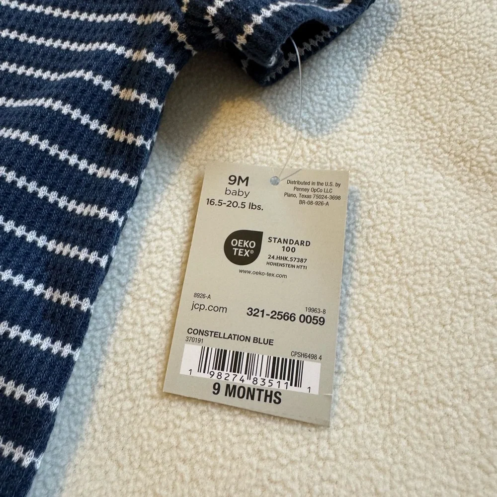 Okie Dokie Baby Boys Short Sleeve Blue White Striped Romper 9m NWT